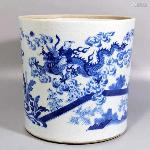 A Blue and White Figures Porcelain Brush Pot