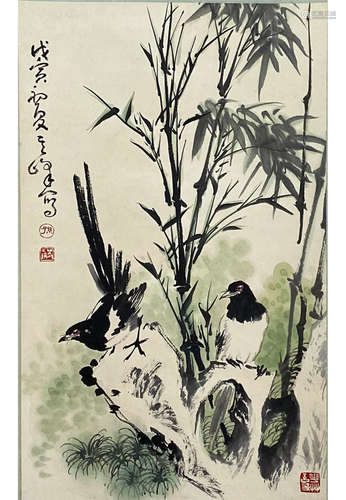 A Chinese Flower&bird Painting Scroll, Sun Qifeng Mark