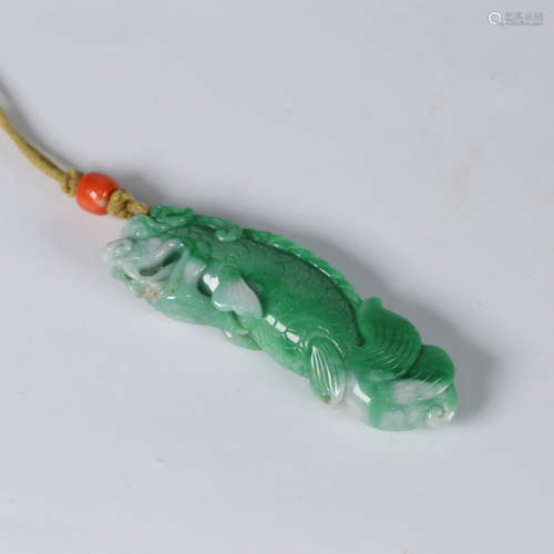 A Jadeite Carved ‘Carp Dragon ' Pendant