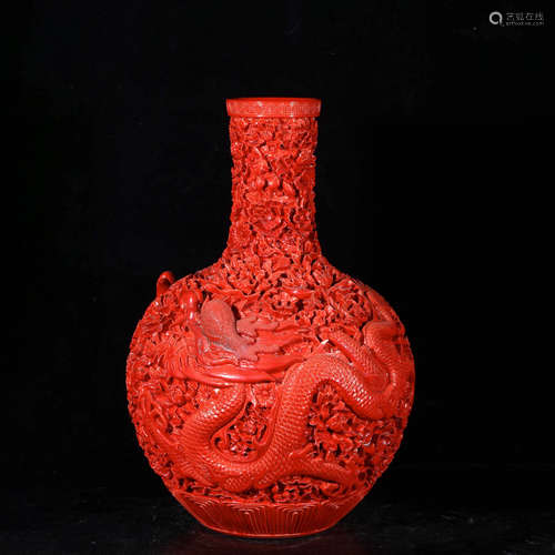 An Imitation Lacquerware Dragon&Phoenix Carved Porcelain Tianqiuping