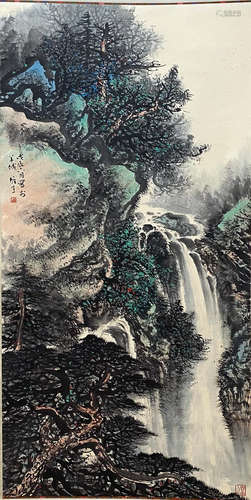 A Chinese Landscape Painting Scroll, Li Xiongcai Mark