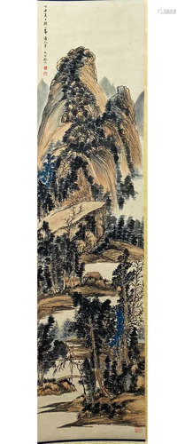 A Chinese Landscape Painting Scroll, Qi Gong Mark