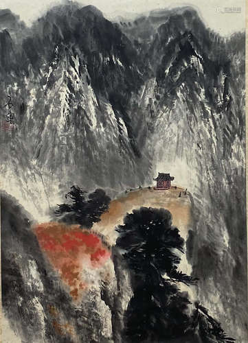 A Chinese Landscape Painting Scroll, Shi Lu Mark