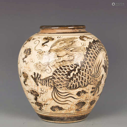 A Jizhou Kiln Grisaille Dragon Pattern Porcelain Jar