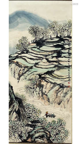 A Chinese Landscape Painting Scroll, Fang Jizhong Mark