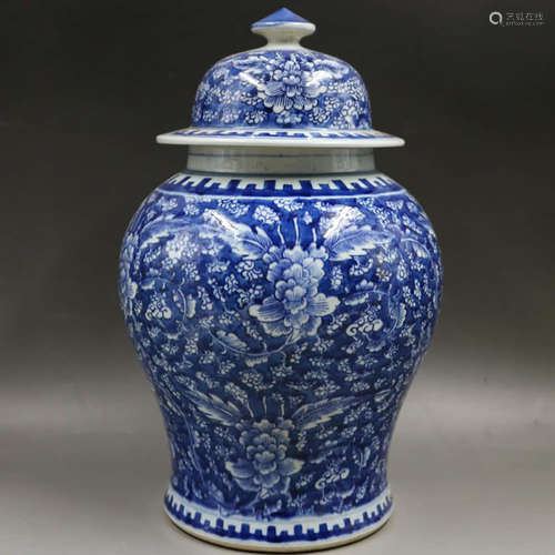 A Blue and White Blue Ground Porcelain Peony Jar