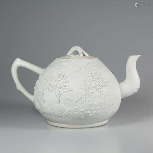 A Landscape Carved Porcelain Teapot