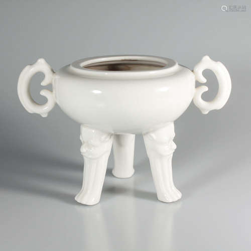 A Dehua Kiln Three-legged Porcelain Double Ears Incense Burner