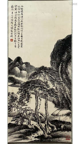 A Chinese Landscape Painting Scroll, He Tianjian Mark