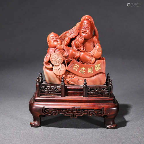 A Shoushan Stone Carved Boy Ornament with The Original Standing