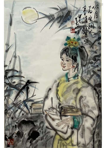 A Chinese Figure Painting Scroll, Wu Shanming Mark