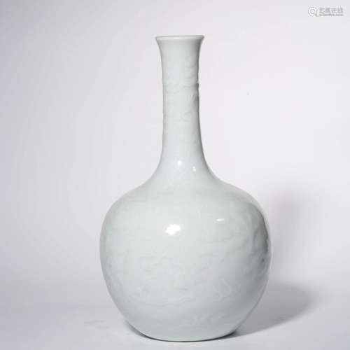 A White Glaze Dragon Carved Porcelain Vase