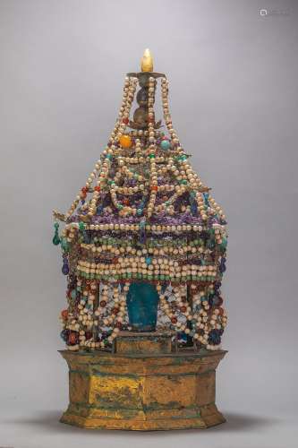Copper and Golden with Coloured stupa from Liao