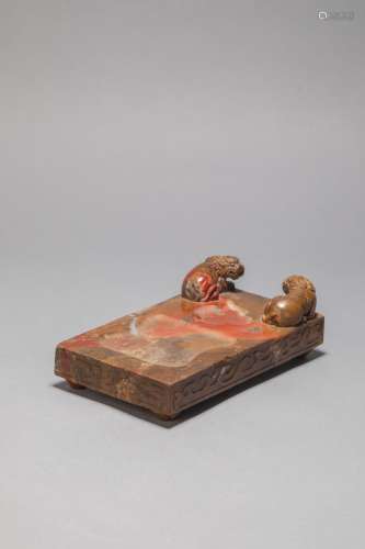 Agate Ink Stone in Lion form from Yuan