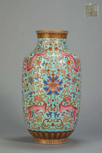 Colour Enamels Lamp Vase in Dragon form from Qing