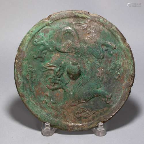 Copper Mirror with Two Dragons Design from Tang
