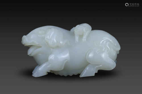 Jade Ornament in Child Plays Pig form from Qing