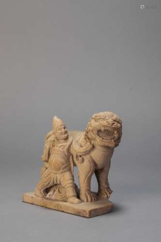 Pyrophyllite Stone Human Trains Lion Statue from Liao