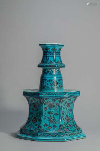 XuanDe Style Peacook Blue Glazed Lamp from Ming