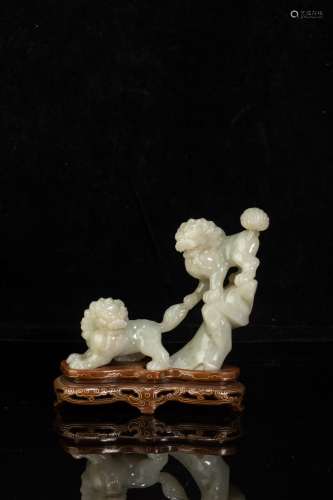 White Jade Ornament in Lion form from Qing