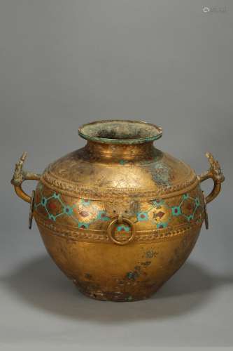 Copper and Golden Vase Inlaying with Tophus from Shang