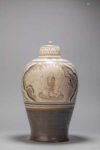 CiZhou Kiln Prunus Vase from Yuan