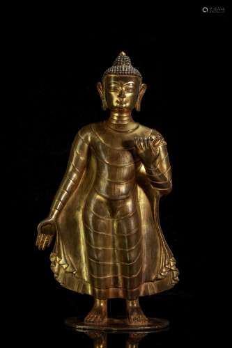 Copper and Golden Sakyamuni Buddha Statue from Qing