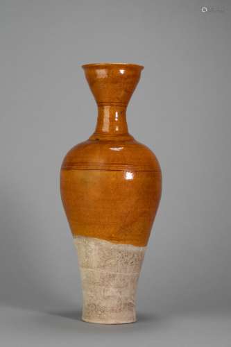Yellow Glazed Long Neck Vase from Liao