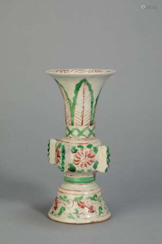 Red and Green Glazed Drum Vase from Yuan