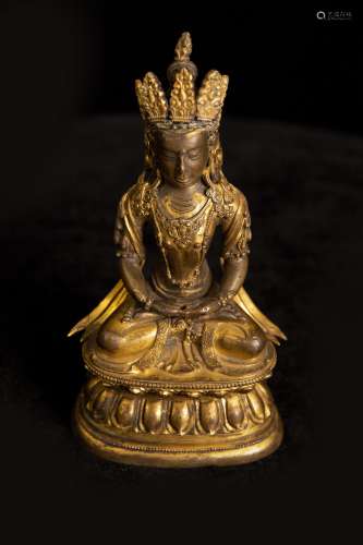 Mengolia Copper and Golden Merciful Buddha Statue from Qing