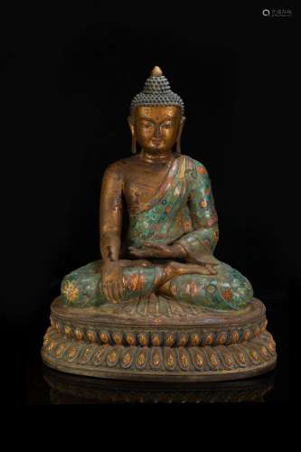 Cloisonne Copper and Golden Sakyamuni Statue from Qing