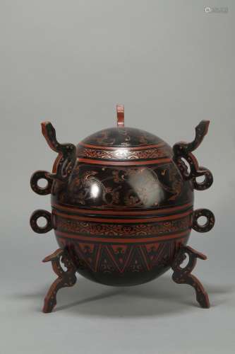 Lacquerware Tracing Gold Vessel from Han