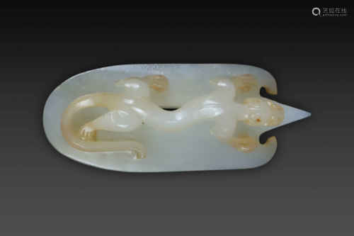 White Jade Ornament in Tiger form from Han