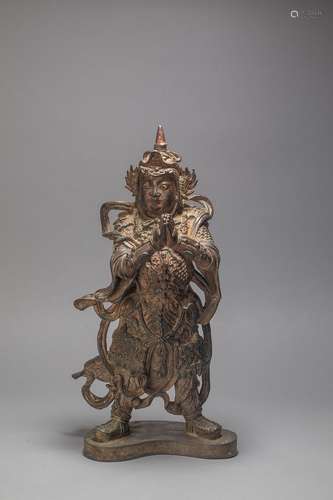 Copper and Golden WeiTuo Buddha Statue from Ming