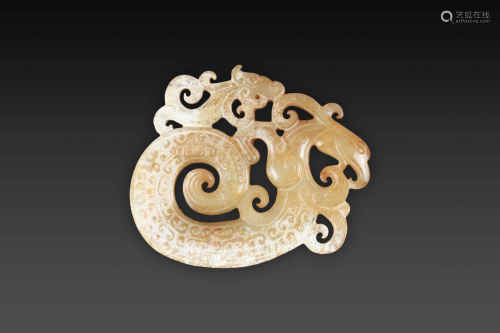 Jade Ornament in Dragon and Phoenix Grain from Han