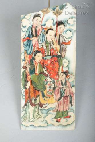 Chine, XIXe siècle Plaque en marbre à décor peint…