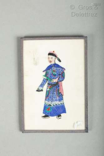 Chine, fin du XIXème siècle Petite peinture en go…