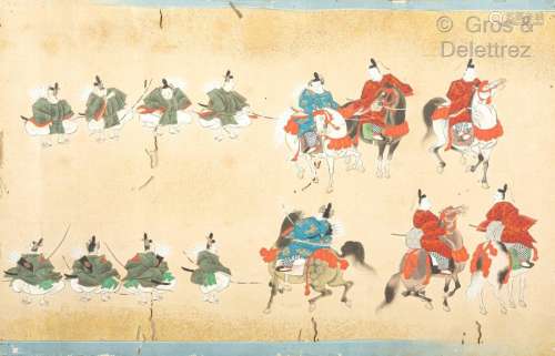 Japon, XIXe siècle Fragment de kakemono en couleu…