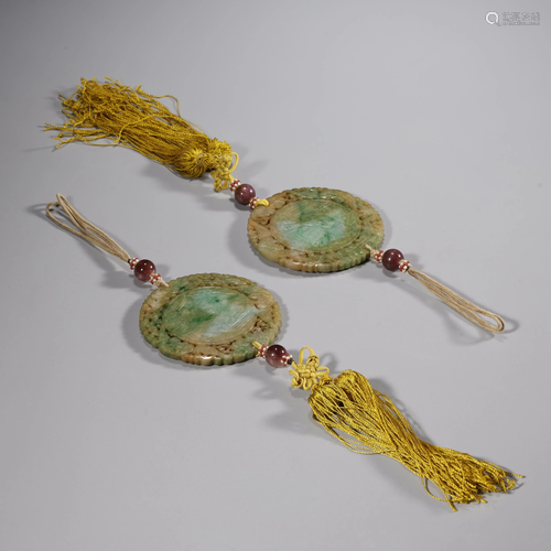 QING DYNASTY,A PAIR OF EMERALD PENDANTS