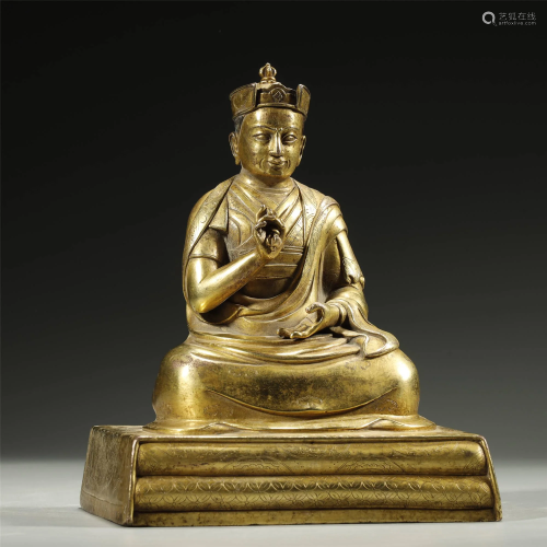 ANCIENT CHINESE,GILT-BRONZE BUDDHA STATUE