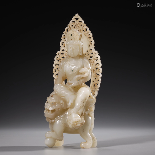 ANCIENT CHINESE,WHITE JADE CARVING BODHISATTVA STATUE