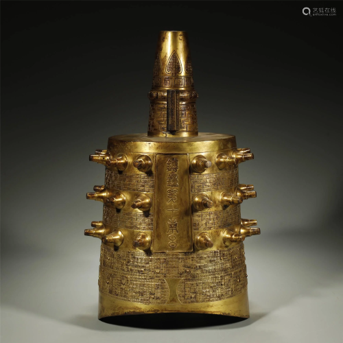 ANCIENT CHINESE,GILT-BRONZE CLOCK