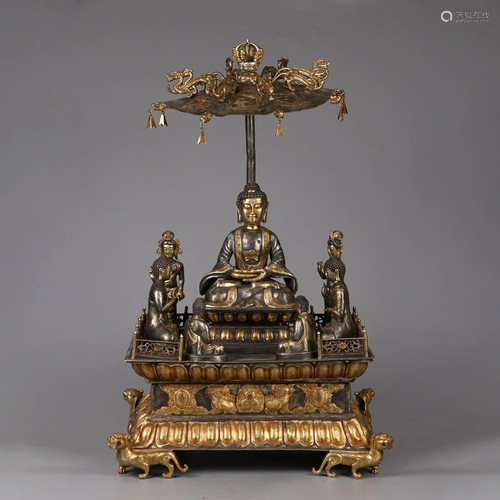 ANCIENT CHINESE,GILT-SILVER BUDDHA STATUE