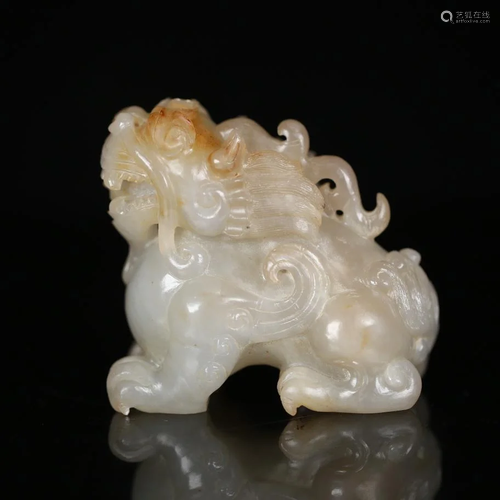 ANCIENT CHINESE,WHITE JADE CARVING MYTHICAL BEAST