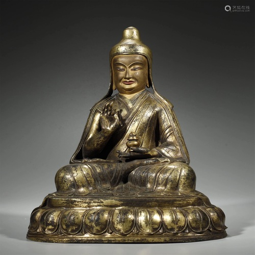 QING DYNASTY,TIBETAN GILT-BRONZE BODHISATTVA STATUE