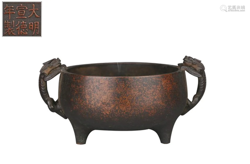 COPPER ALLOY CENSER WITH CHILONG HANDLES