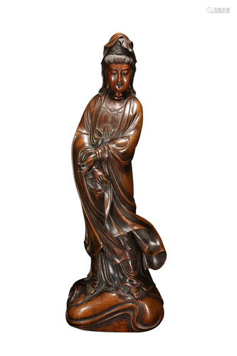 COPPER ALLOY FIGURE OF GUANYIN