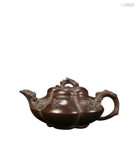 ZISHA TEAPOT CARVED WITH PLUM BLOSSOM