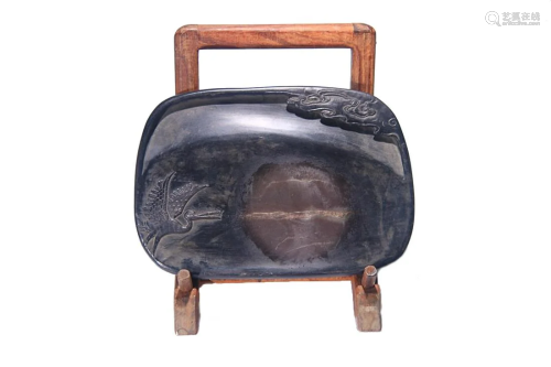 DUAN INKSTONE CARVED WITH CRANE