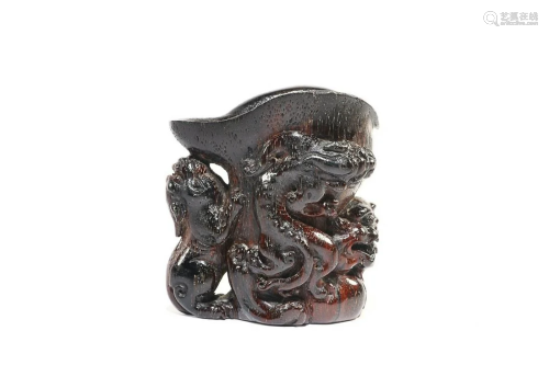 RARE MATERIAL CUP CARVED WITH BEAST